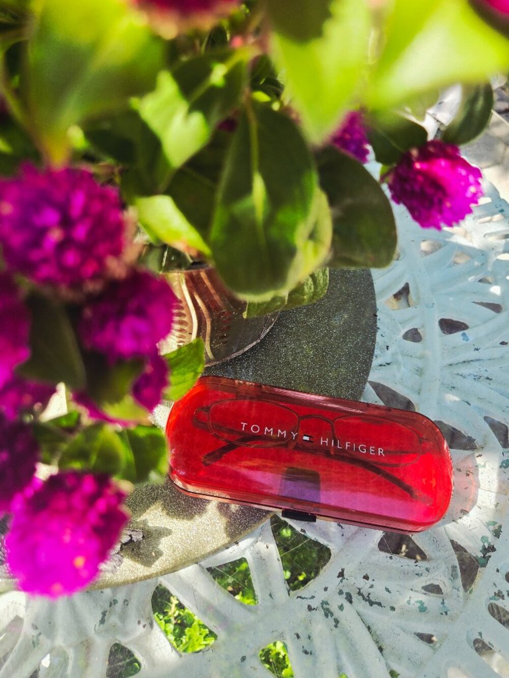 Tommy Hilfiger prescription glasses, lenses, and red case